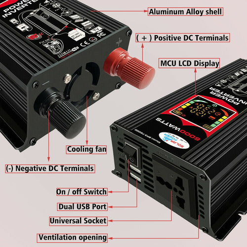 6000W Peak Car Power Inverter, DFITO DC 12V to AC 110V Adapter with 1 AC Outlets,4.2A Dual USB Charging Port,1 Cigarette Lighter Adapter,LCD Display