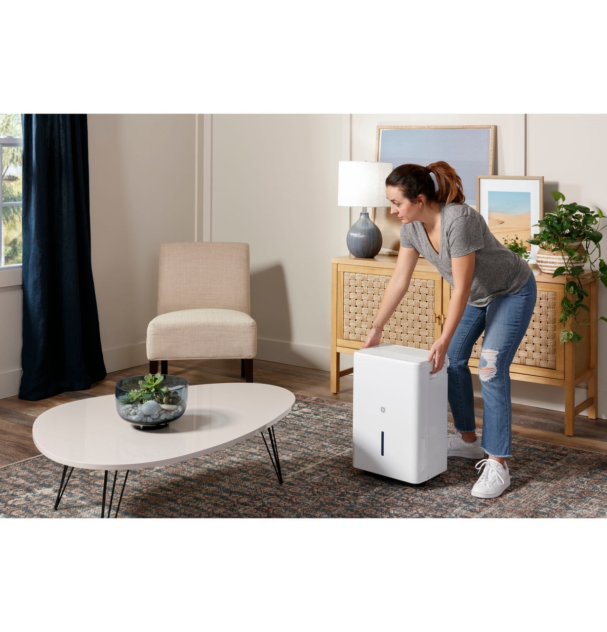 Restored GENERAL ELECTRIC 50-Pint Portable Dehumidifier with Drain, White (Refurbished)
