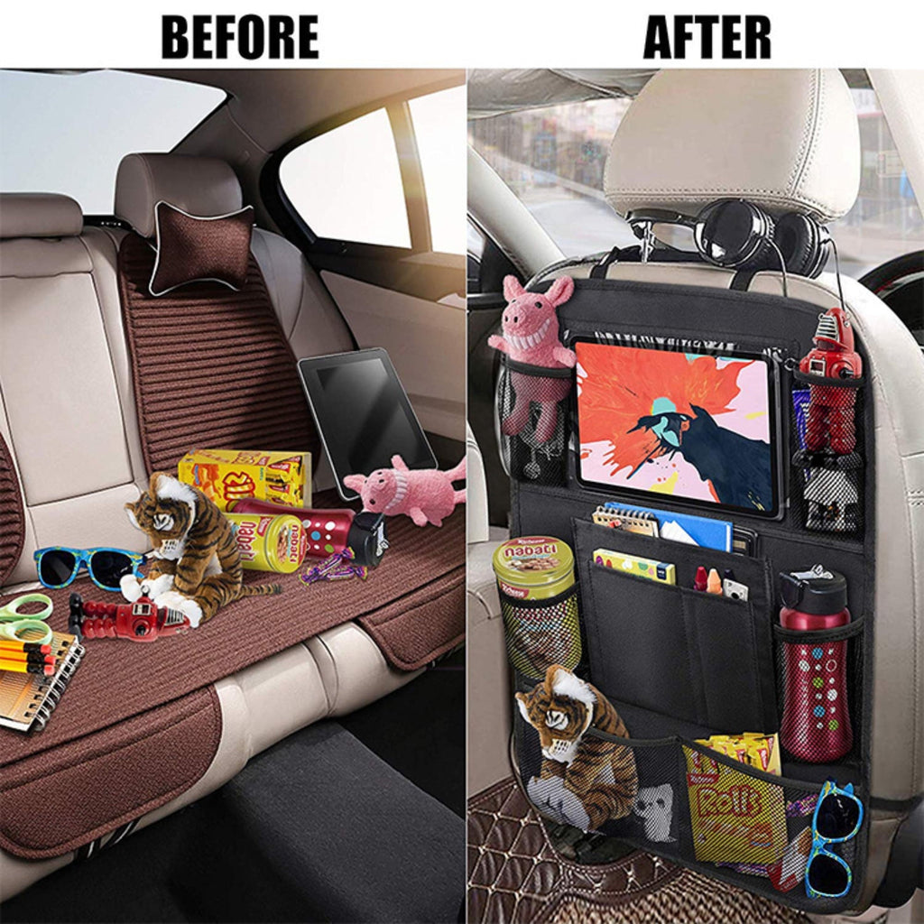 2 Pack Car Back Seat Organizer with Extra Hanging Hook, Multi-Pockets Auto Seat Travel Storage Bag, Universal Car Storage Holder