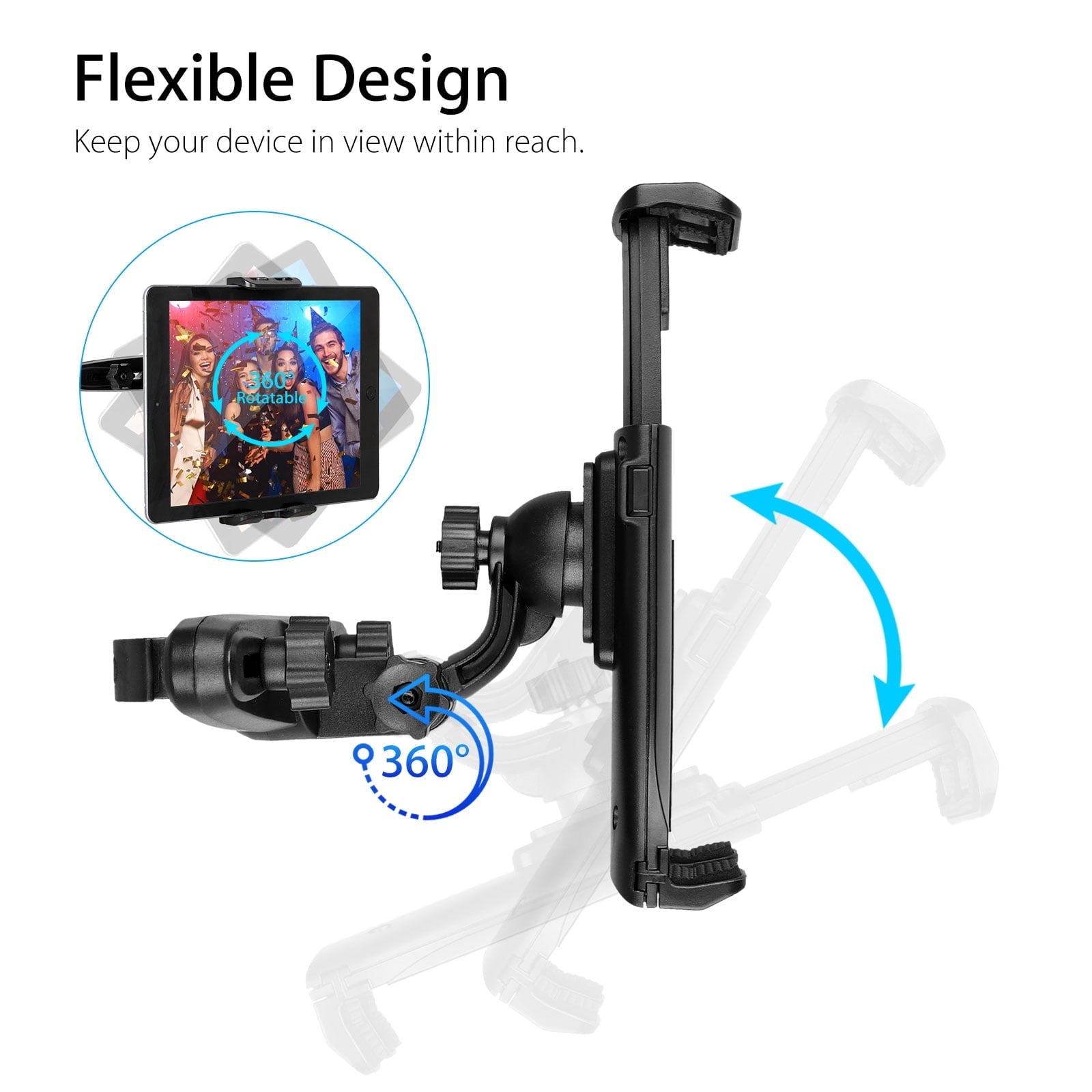 Car Headrest Tablet Holder, EEEkit Universal Adjustable Car Seat Headrest Tablet Mount Holder Fit for Apple iPad Air Mini, Samsung Galaxy Tab, Kindle Fire, Nintendo Switch, and 4.0"-12.5" Tablet