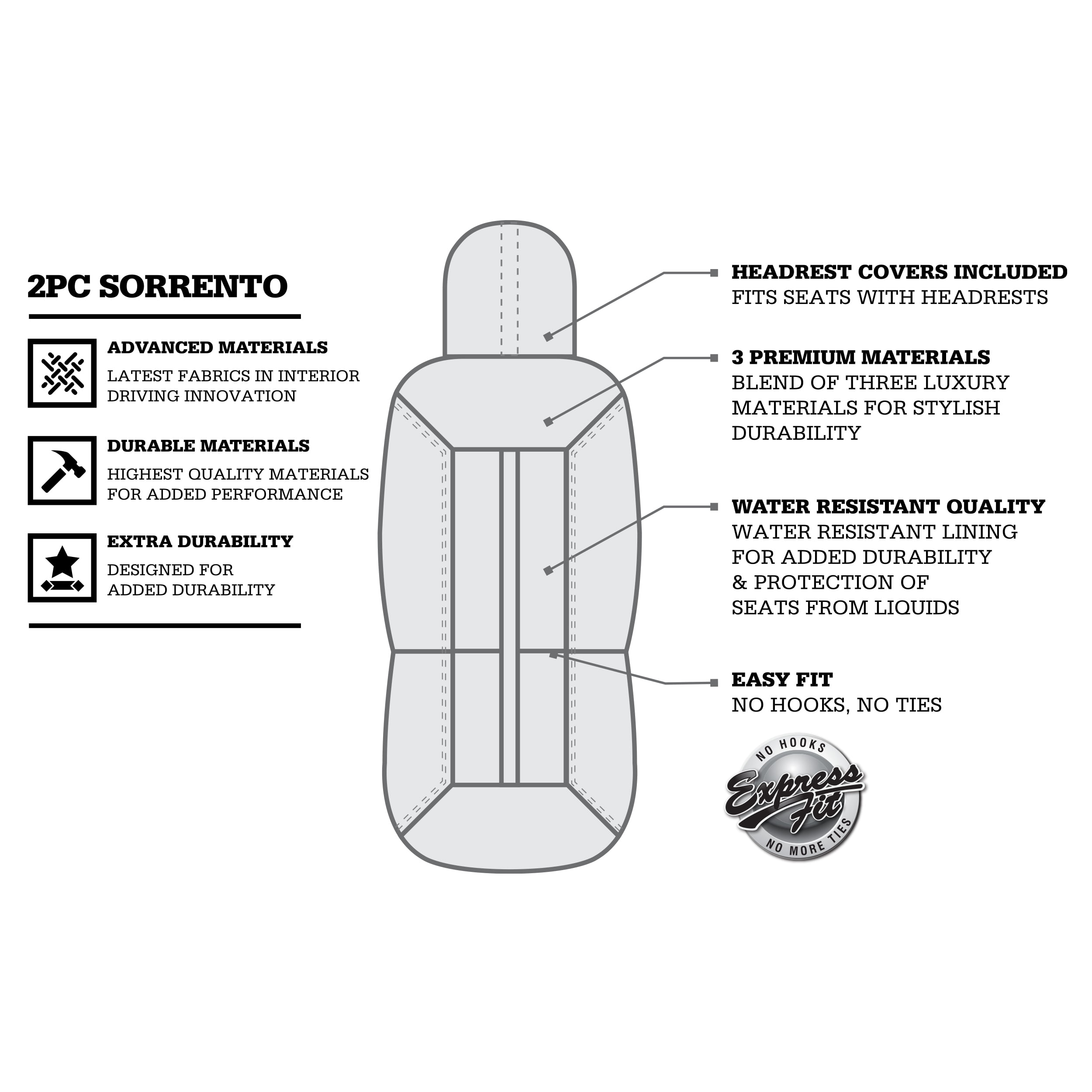 Genuine Dickies 2 Piece Sorrento Car Seat Covers, Gray