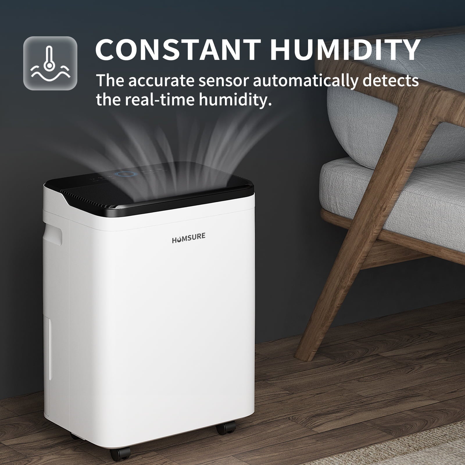 HUMSURE Dehumidifier 50 Pint Intelligent Humidity Control, 4,500 sq. ft. for Basements, Large Rooms, Bathrooms, Max Moisture Removal 70 Pints (95 "F, 95% RH)