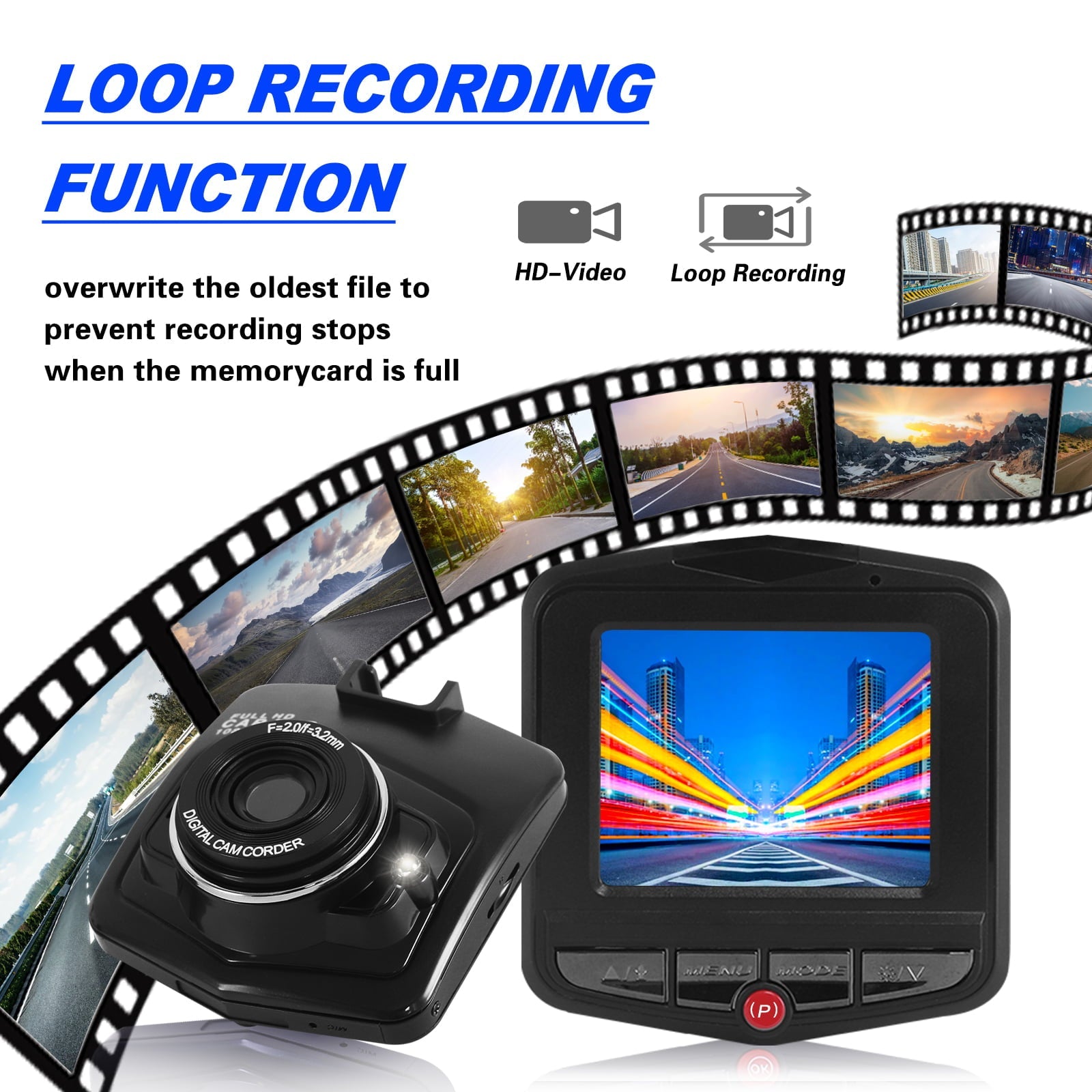 Dashcam Car Camera with 2.4" LCD Screen, 1080P HD Car Automotive Dash Cam Front Rear Driving Recorder WDR for Car Truck SUV, Night Vision, Loop Recording, Motion Detection, G-sensor