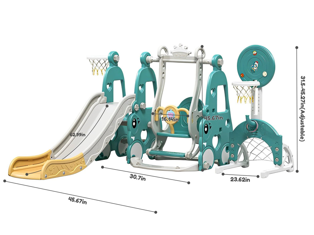 Leavader Kids' Playground Equipment Set - Slide, Swing, Basketball and Soccer Stand Combo