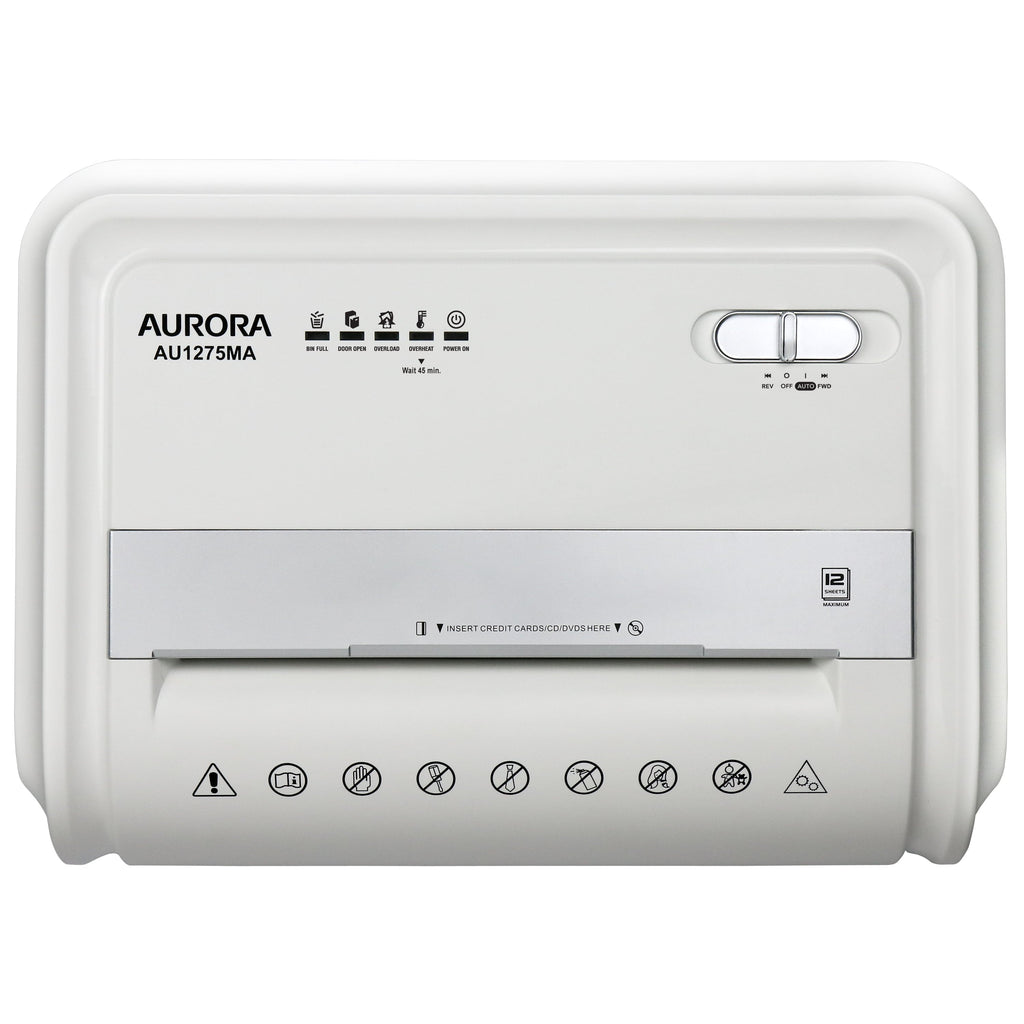 Aurora GB AU1275MA High-Security 12-Sheet Micro-Cut Shredder, Anti-Jam, CD/DVD Credit Card, Pullout Basket, 60 Minutes Duty Cycle