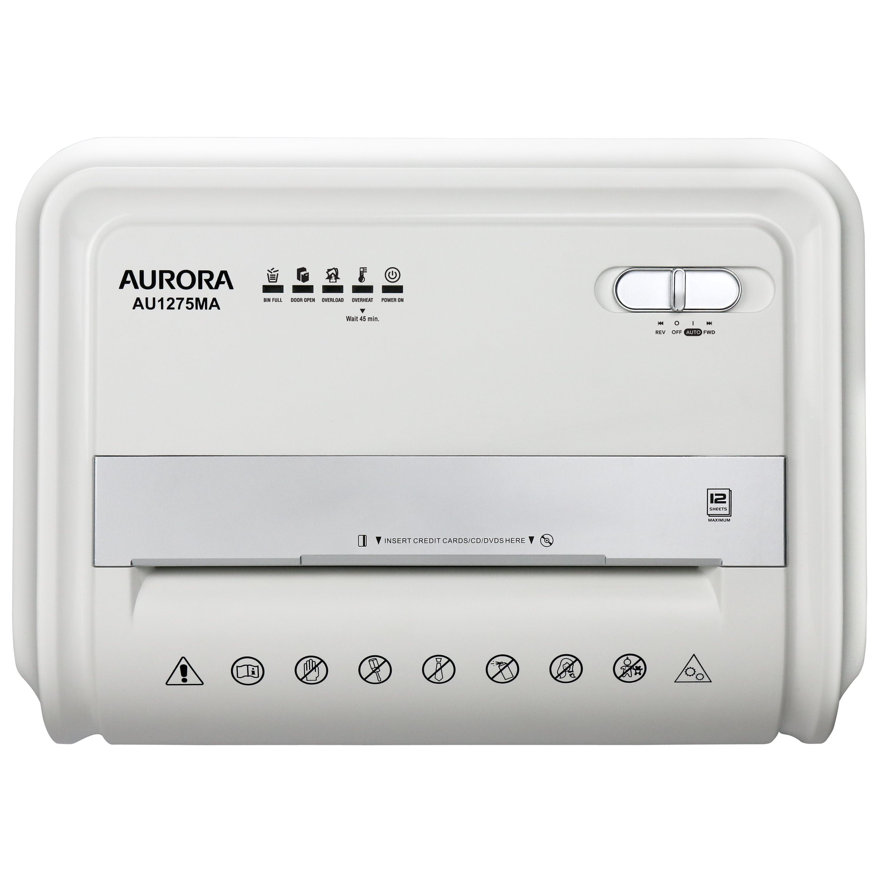 Aurora GB AU1275MA High-Security 12-Sheet Micro-Cut Shredder, Anti-Jam, CD/DVD Credit Card, Pullout Basket, 60 Minutes Duty Cycle