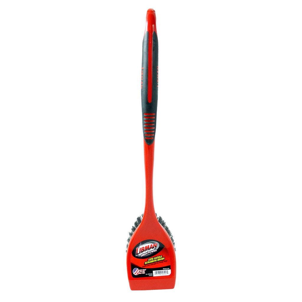 Libman Red All Purpose Scrub Brush with Scraper 13 in Long Handle and 2 in Recycled PET Fibers