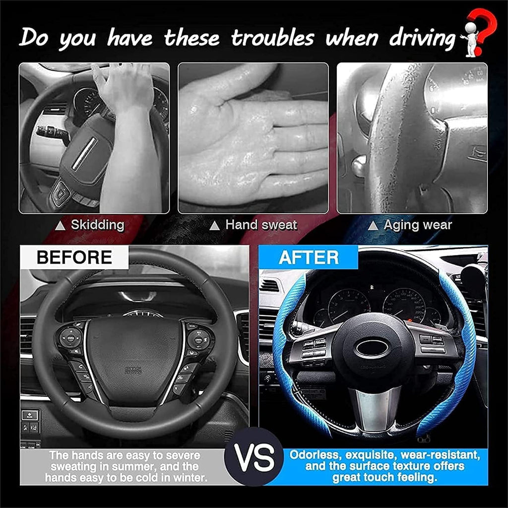 Anti-Slip Car Steering Wheel Cover, Universal 14.5 Inch Carbon Fiber Car Steering Wheel Protector Cover, Car Steering Wheel Accessories (Carbon Fiber) red