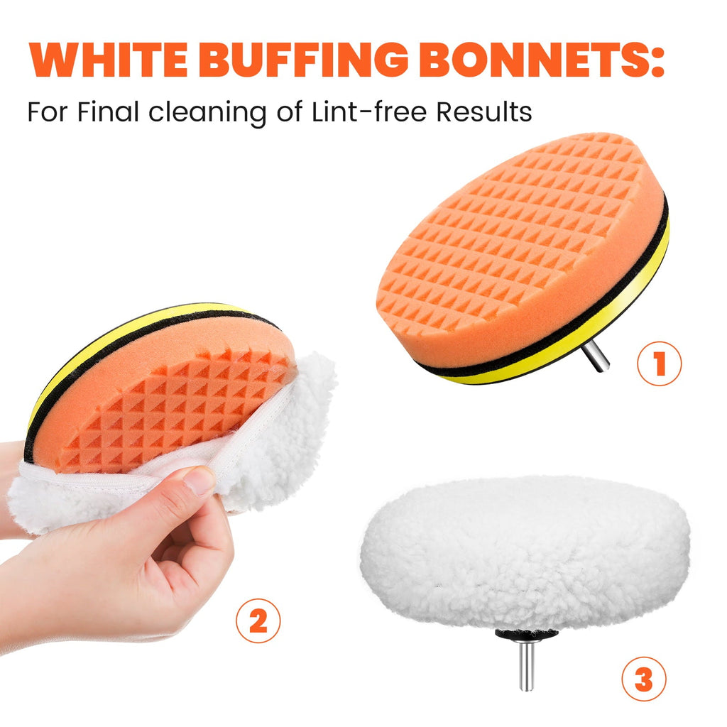 Buffing Polishing Pads, MATCC 8PCS 6 Inch Buffing Pads Kit, M14 Drill with Polishing Pads Kit for Car Buffer Polisher Compounding, Polishing and Waxing