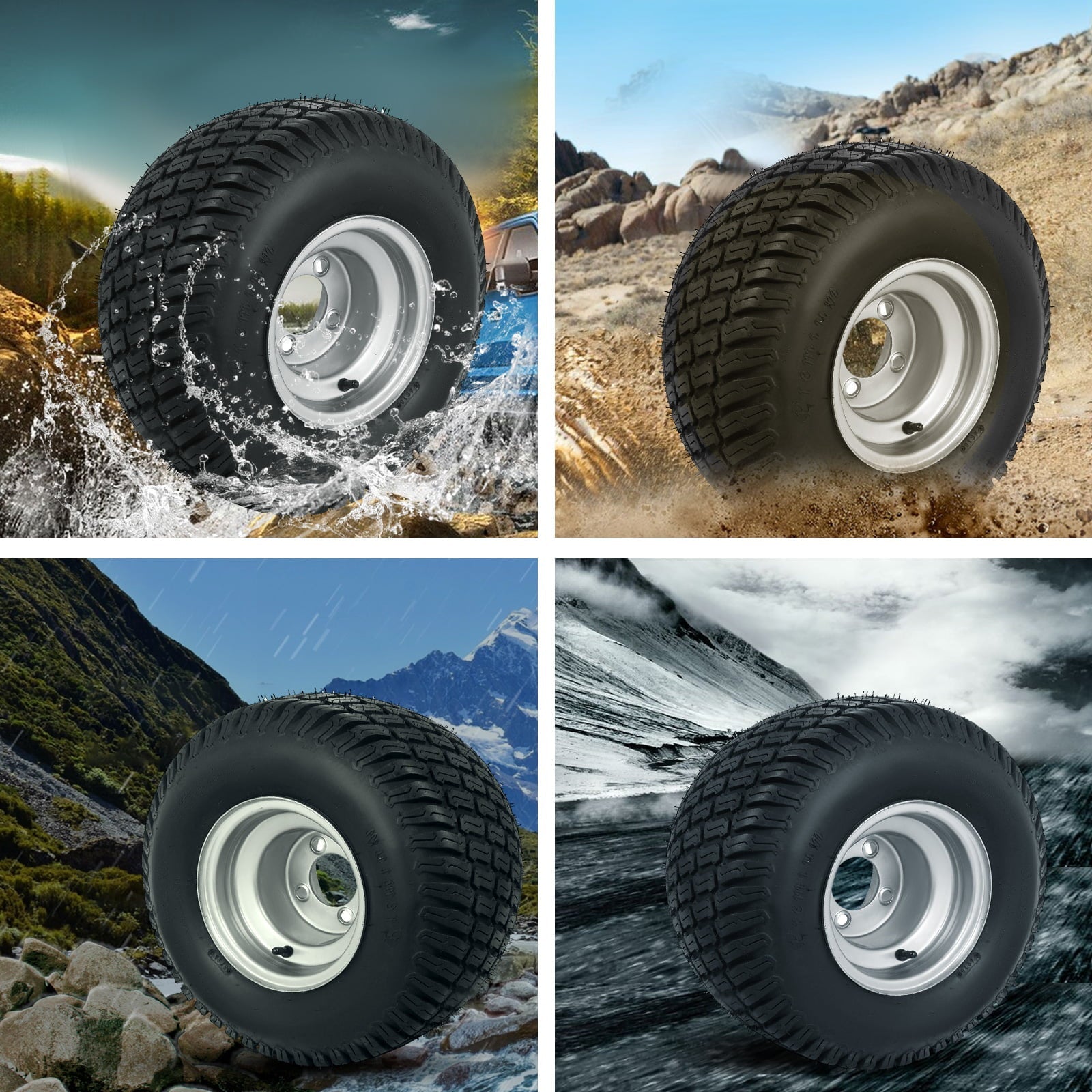 VEVOR Cart Go Kart 4 Ply Tires Rim Wheel Assembly 1040lb Capacity Cart Wheels 18X9.5-8 Golf Tires, Set of 2