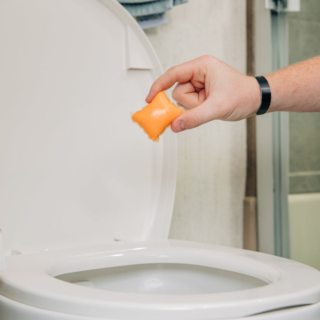 Camco TST MAX Camper/RV Toilet Treatment Drop-INs | Control Unwanted Odors and Break Down Waste and Tissue | Safe Septic Tank Treatment | Orange Scent | 30-Pack (41183)