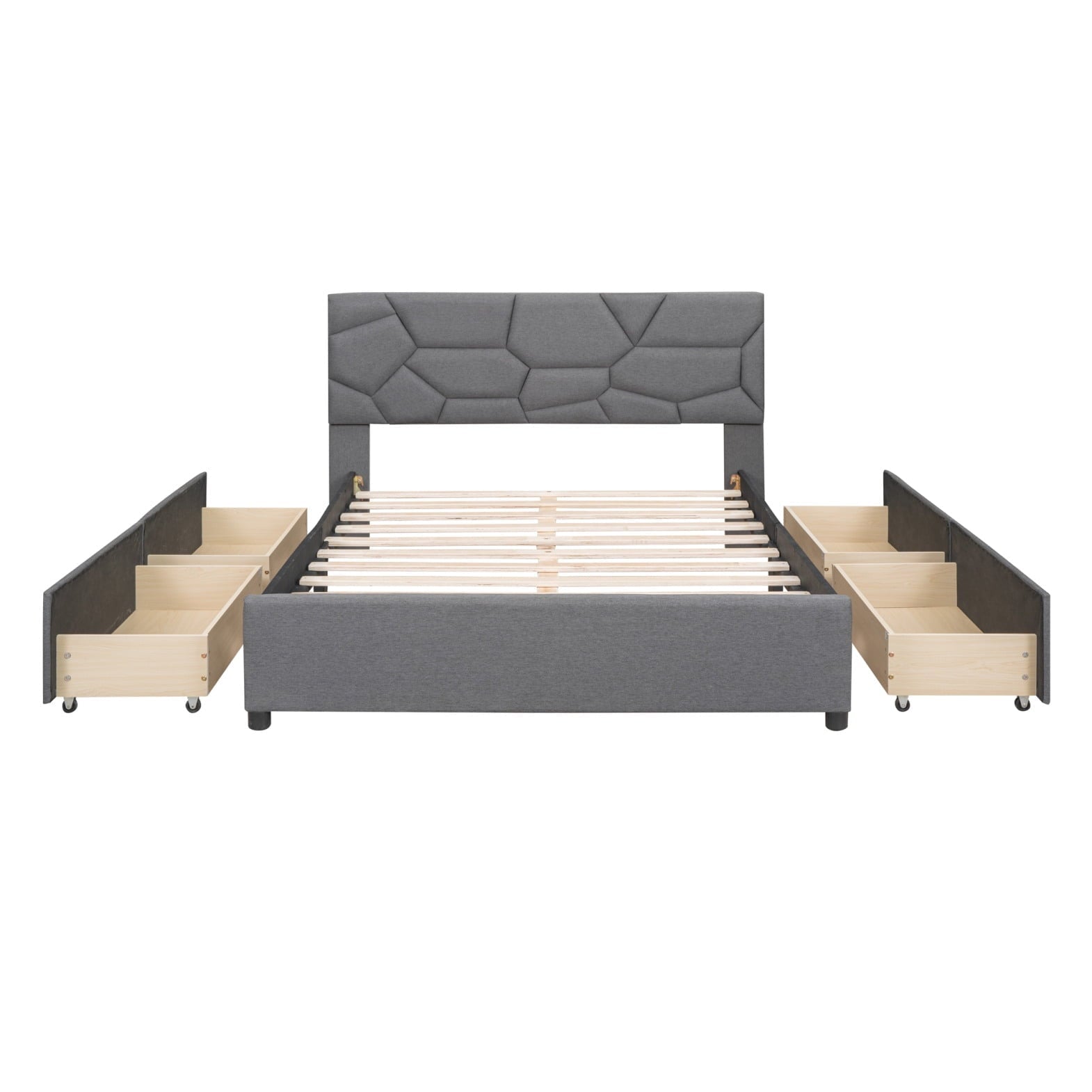 Upholstered Platform Bed with 4 Storage Drawers, Full Size Storage Platform Bed Frame with Brick Pattern Heardboard and Wood Slats Support for Bedroom Dorm Apartment, No Box Spring Needed, Gray