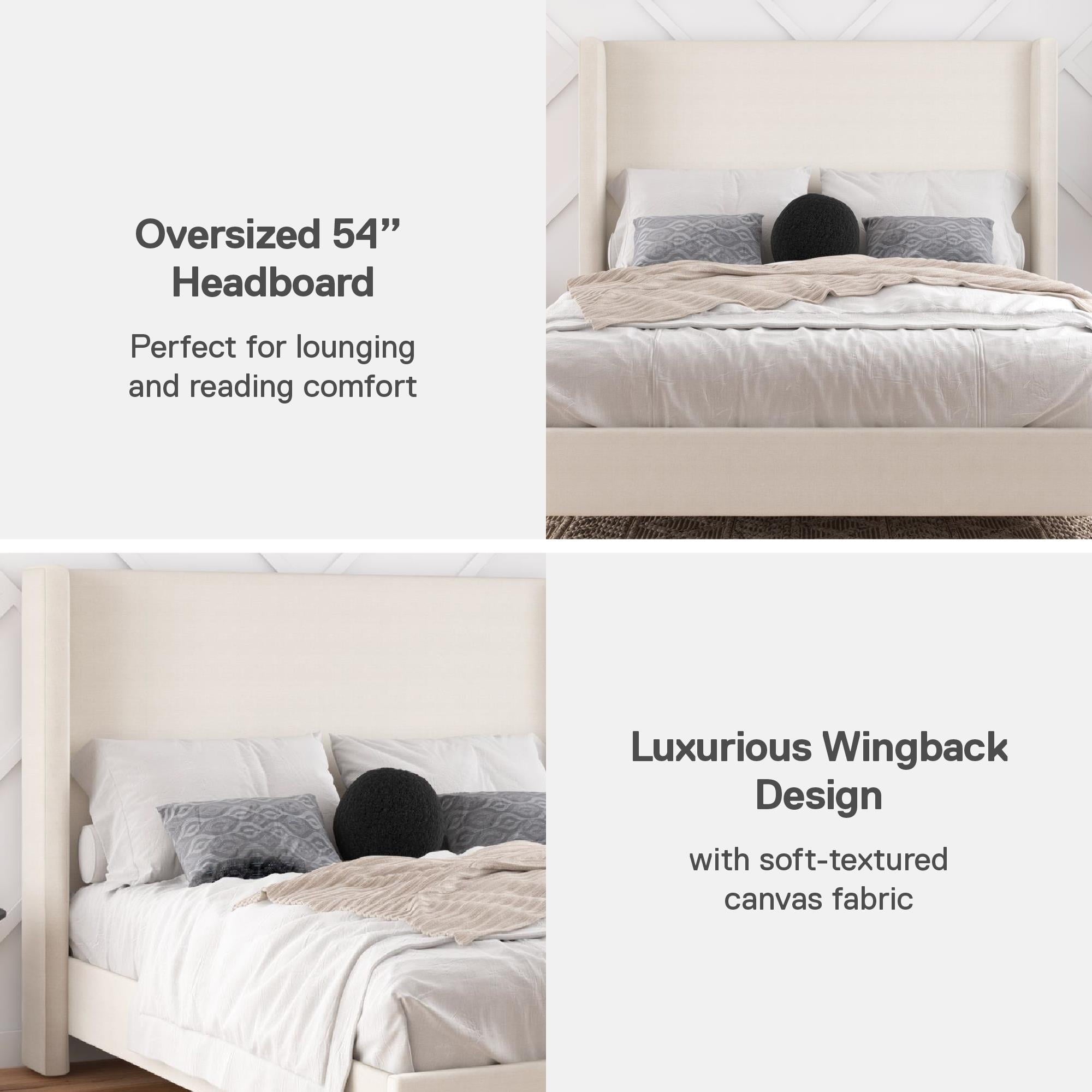 DHP Eveline Upholstered Platform Bed Frame with High Wingback Headboard, Queen, Textured Ivory Canvas