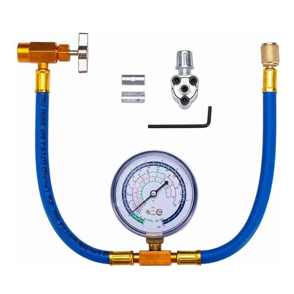 Bullet Piercing Tap Valve Kit R134A Charging Hose Can Tap with Gauge R-12/R-22