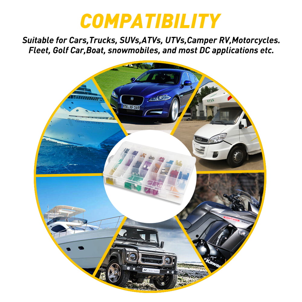 220Pc Car Fuses Assortment Kit Standard & Mini Size (2A/3A/5A/7.5A/10A/15A/ 20A/25A/30A/35A) , Replacement Fuses for Car/RV/Truck/Motorcycle/Boat