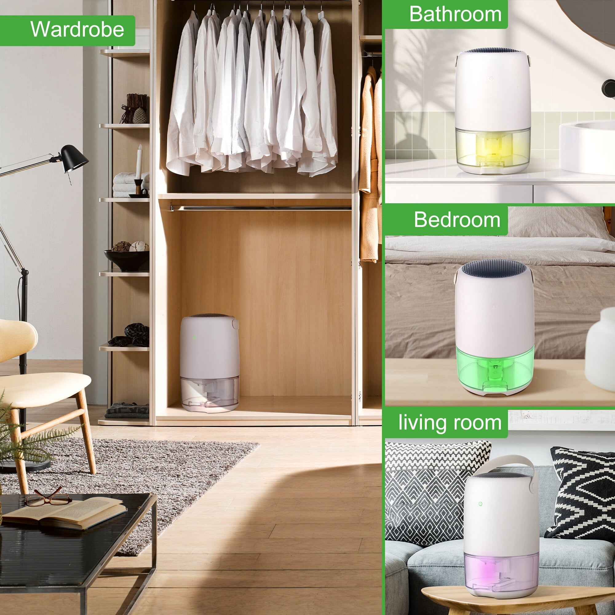 Uarter 1100ml Ultra Quiet Small Dehumidifier with LED Light for Home, 480 Sq ft