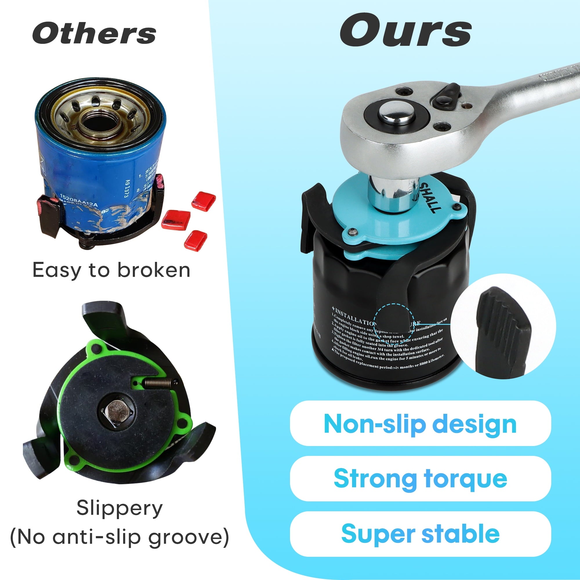 SHALL Oil Filter Wrench, 4PC Oil Filter Removal Tool, 12 Inch Adjustable Metal Oil Filter Pliers, 2PC Adapters, 2-Pack PVC Gloves