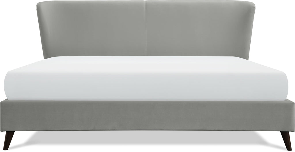 Adore Decor Adele Velvet Upholstered King Size Bed Frame with Winged Headboard, Gray