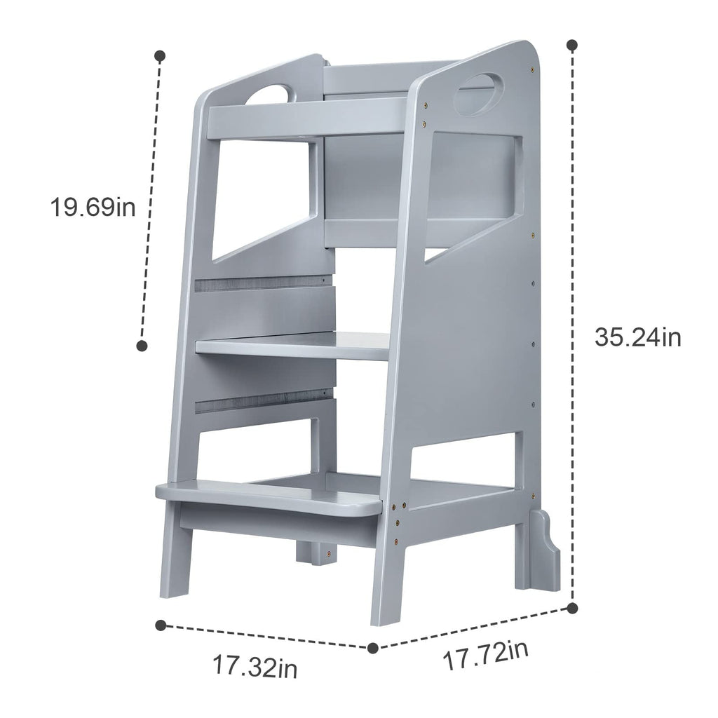 Furvclv Toddler Kitchen Stool Helper, Kids Kitchen Step Stool Baby Standing Tower Wood with Safety Rail, Child Montessori Stool for Kitchen Counter & Sink, Learning Tower for Toddlers 1-3