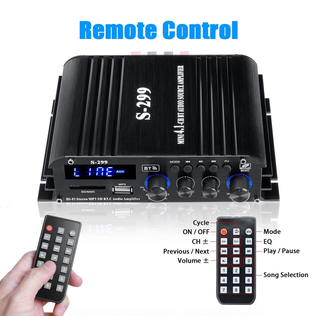 1600W Bluetooth Audio Power Amplifier, 4.1 Channel Support 2 Pairs Speakers 1 Subwoofer, Wireless HiFi Stereo Receivers for Home & Car