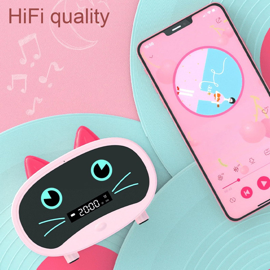 Deyuer Bluetooth-compatible Speaker Mini Portable Alarm Clock Cute Cartoon Cat Wireless Loudspeaker for Outdoor