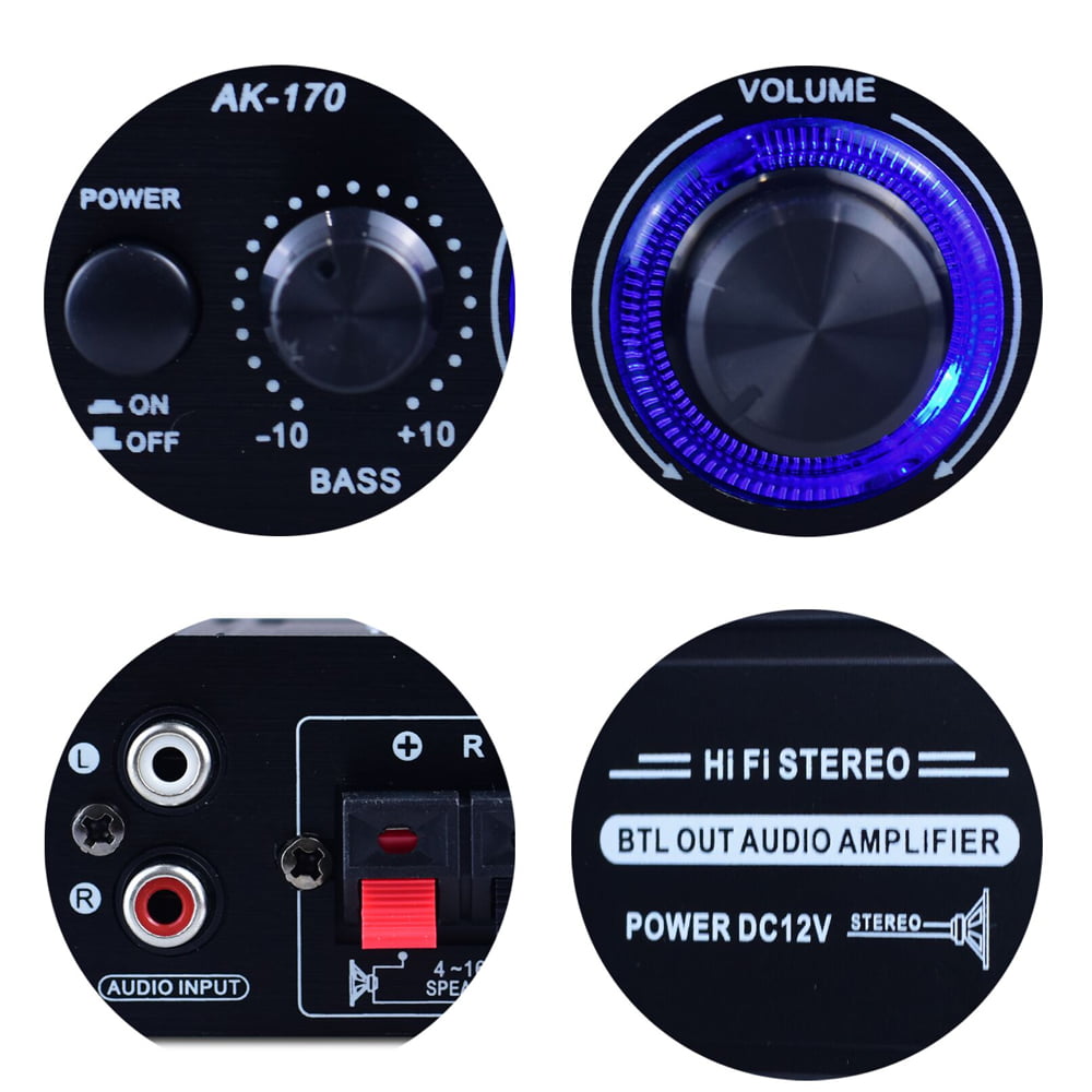 AK170 Mini Audio Power Amplifier Portable Sound Amplifier Speaker Amp for Car and Home, Black