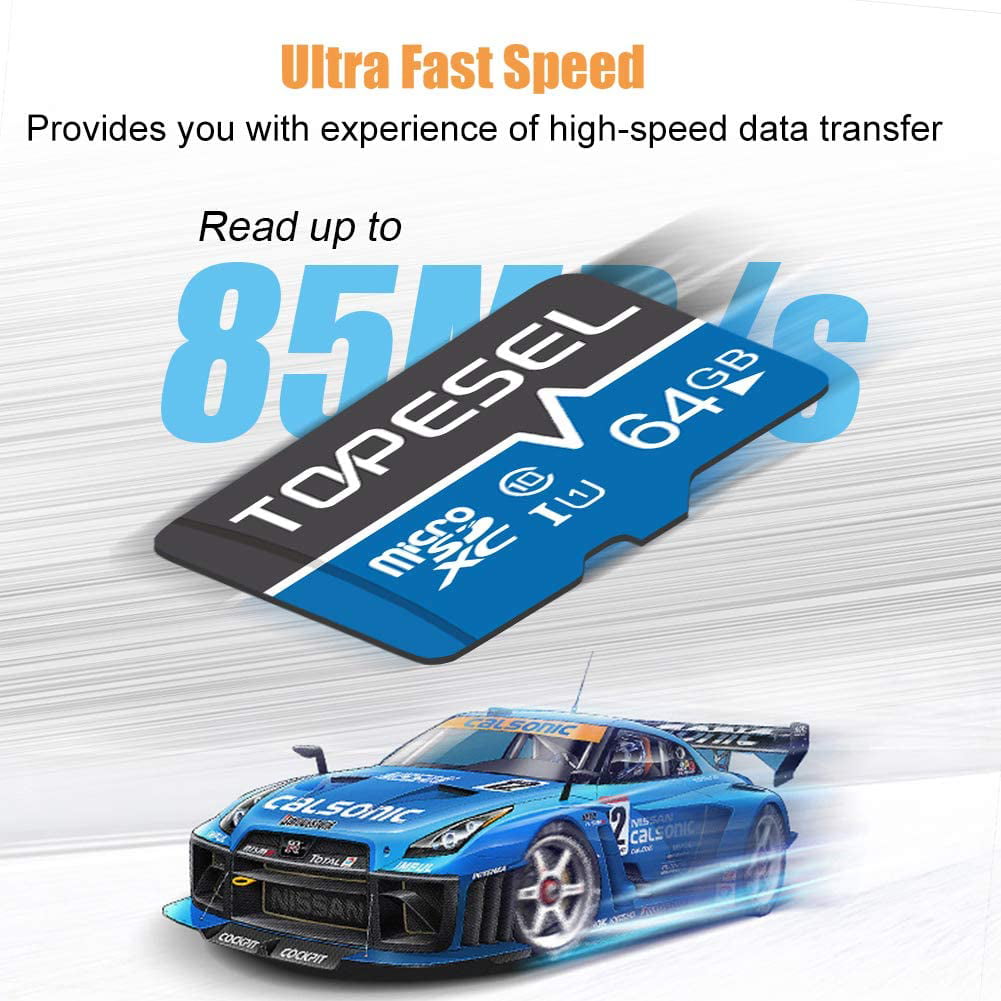 2 Pack 64GB Micro Sd Card with Adapter TOPESEL Micro SDXC TF Card Class 10 UHS-I Memory Cards for Camera Phone Drone Dash Cam Blue