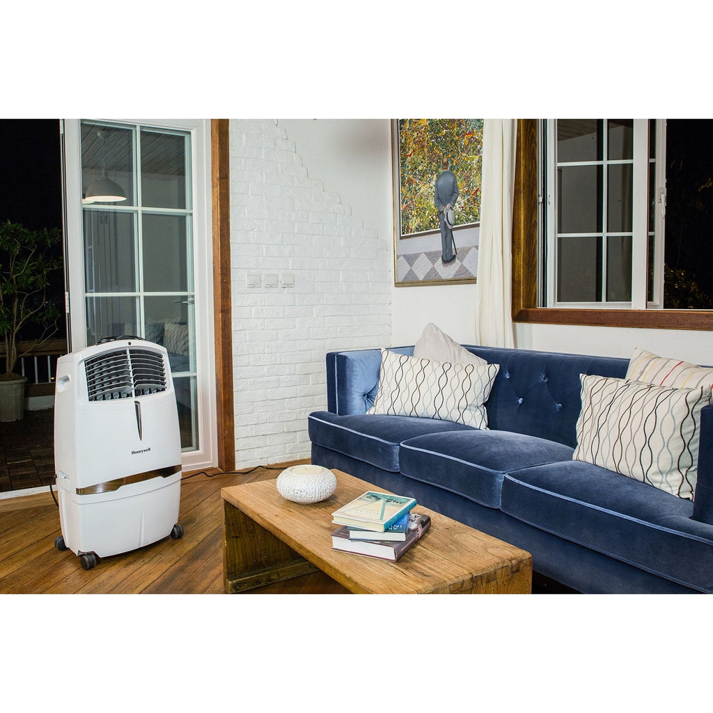 Honeywell 525-729CFM Portable Evaporative Cooler, Fan & Humidifier with Ice Compartment & Remote, CL30XCWW, White