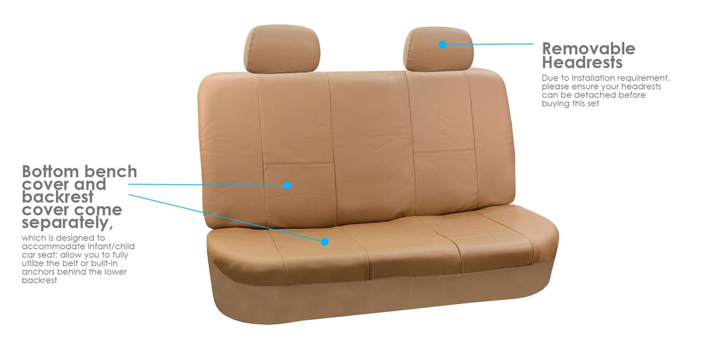 TLH Premium PU Leather Seat Covers Rear, Tan Car Seat Cover Universal Fit Interior Accessories, Automotive Seat Covers Accessories for Cars, Auto, Trucks, SUV, Car Seat Protector