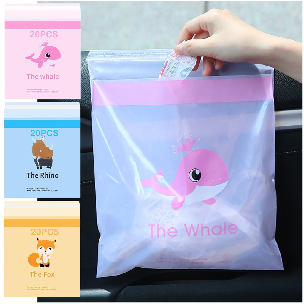 60PCS Car Trash Bags Easy Stick-On Disposable Portable Car Garbage Bags, Waterproof Leak Proof Barf Vomit Bags, Self Adhesive Cleaning Bags for Car, Bedroom, Office, Kitchen