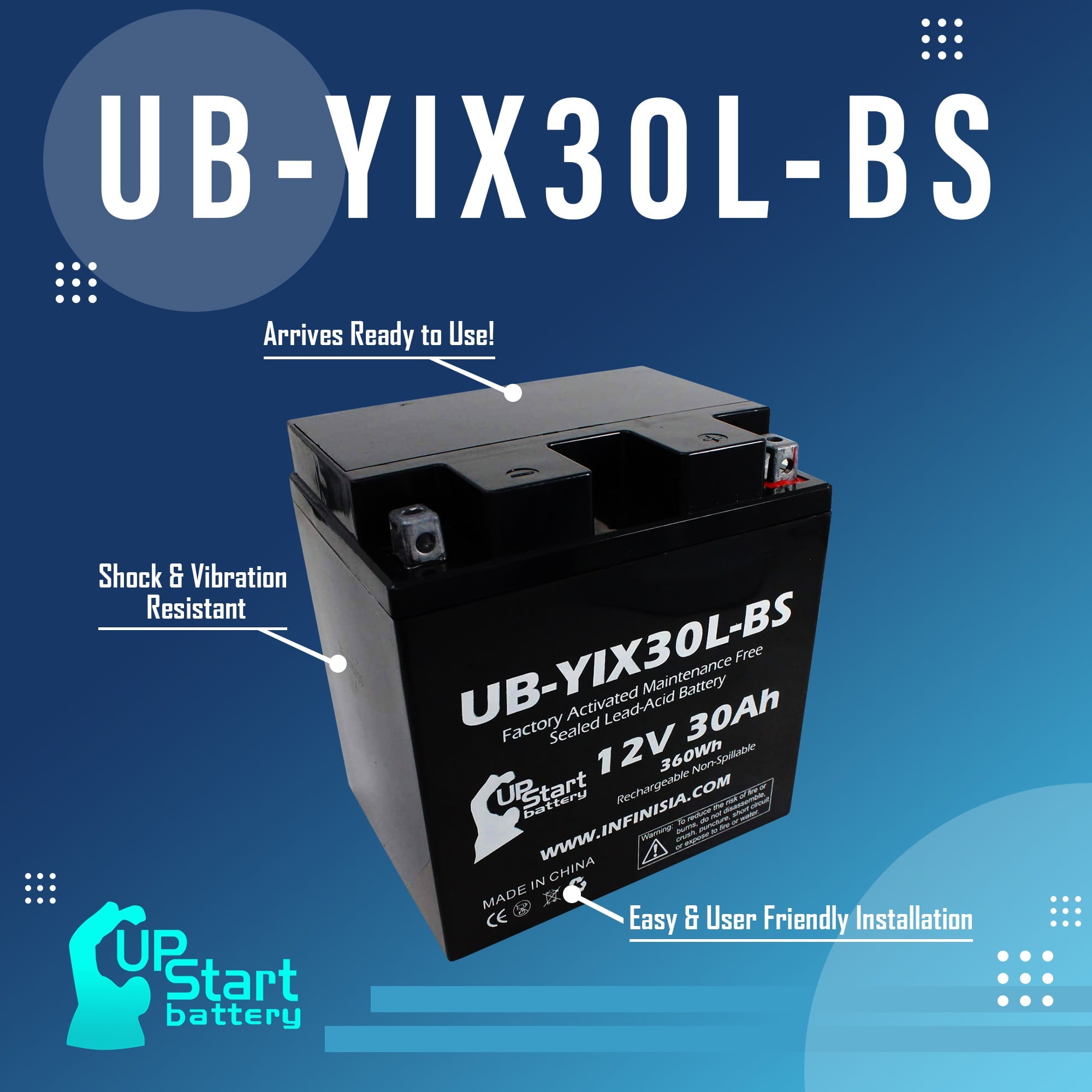 UB-YIX30L-BS Battery Replacement for 2013 Harley-Davidson CVO FLH (Touring) 1803 CC Motorcycle - Factory Activated, Maintenance Free, Motorcycle Battery - 12V, 30AH, UpStart Battery Brand