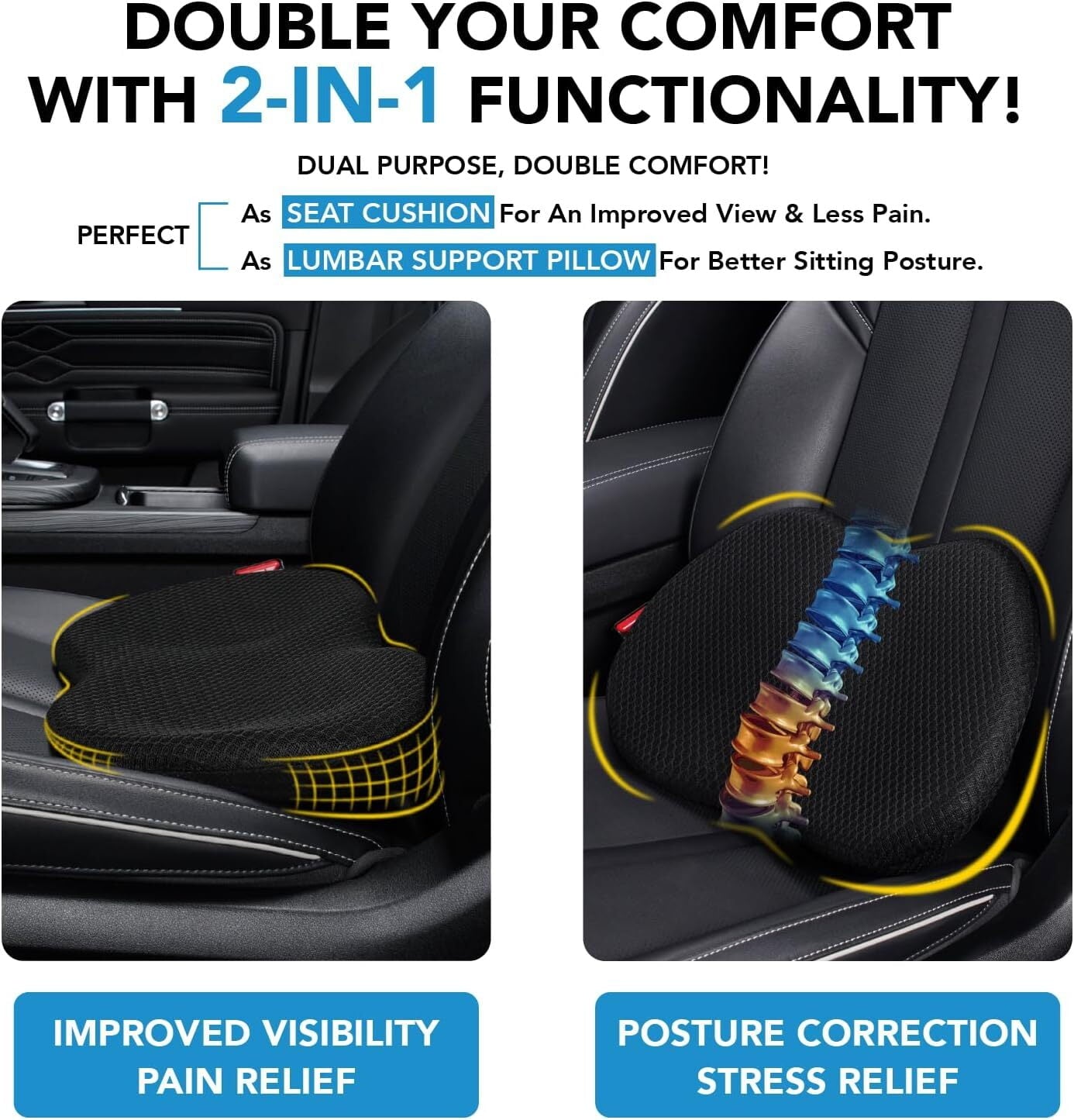 ORAKNIE Wedge Car Seat Cushion: Memory Foam Truck Seat Cushion for Car Seat Driver - Sciatica and Back Pain Relief for Drivers(Black)