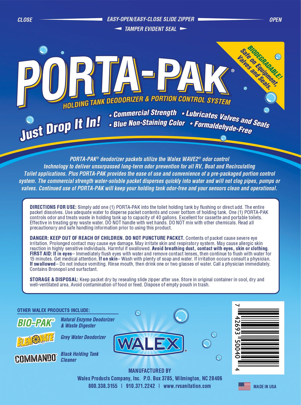 Walex Porta-Pak Holding Tank Deodorizer Drop-Ins | Fresh Scent Fragrance | Blue | 10-Pack