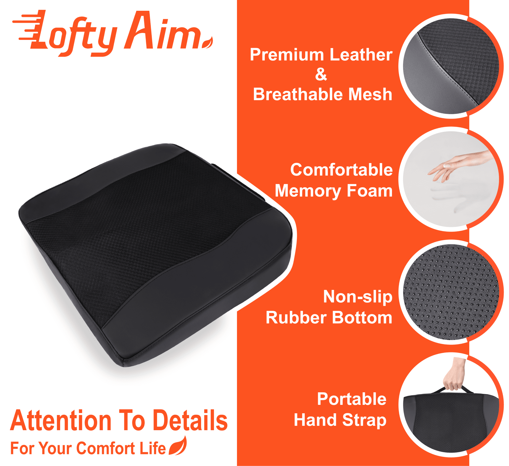Lofty Aim Car Seat Cushion, Comfort Memory Foam Car Cushions for Driving - Sciatica & Lower Back Pain Relief, Seat Cushion for Car Seat Driver, Office Chair, Wheelchair (Black)
