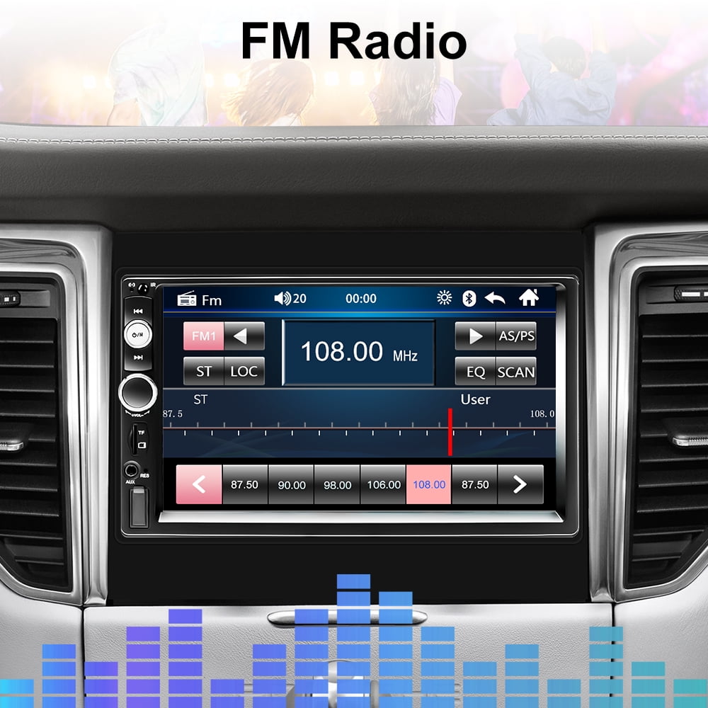 Podofo 12V Double 2 DIN Car Stereo Radio 7" HD MP5 Touch Screen Digital Display Car Video Player with Bluetooth Mirror Link Multimedia Auto SD USB FM AUX Function, with 4 LED Rearview Camera