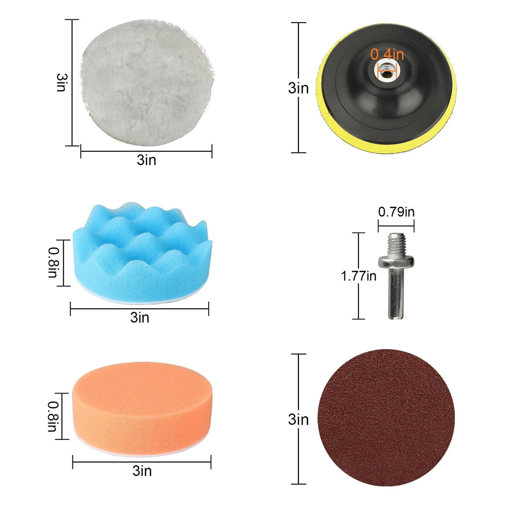 EEEkit 31pcs Car Polishing Sponge Pad Kit, Buffing and Polishing Kit with Waffle Foam,  Wool Grip Pads,  Backing Plates,  Drill Adapter,  Sanding Papers, Threaded Polisher Grip