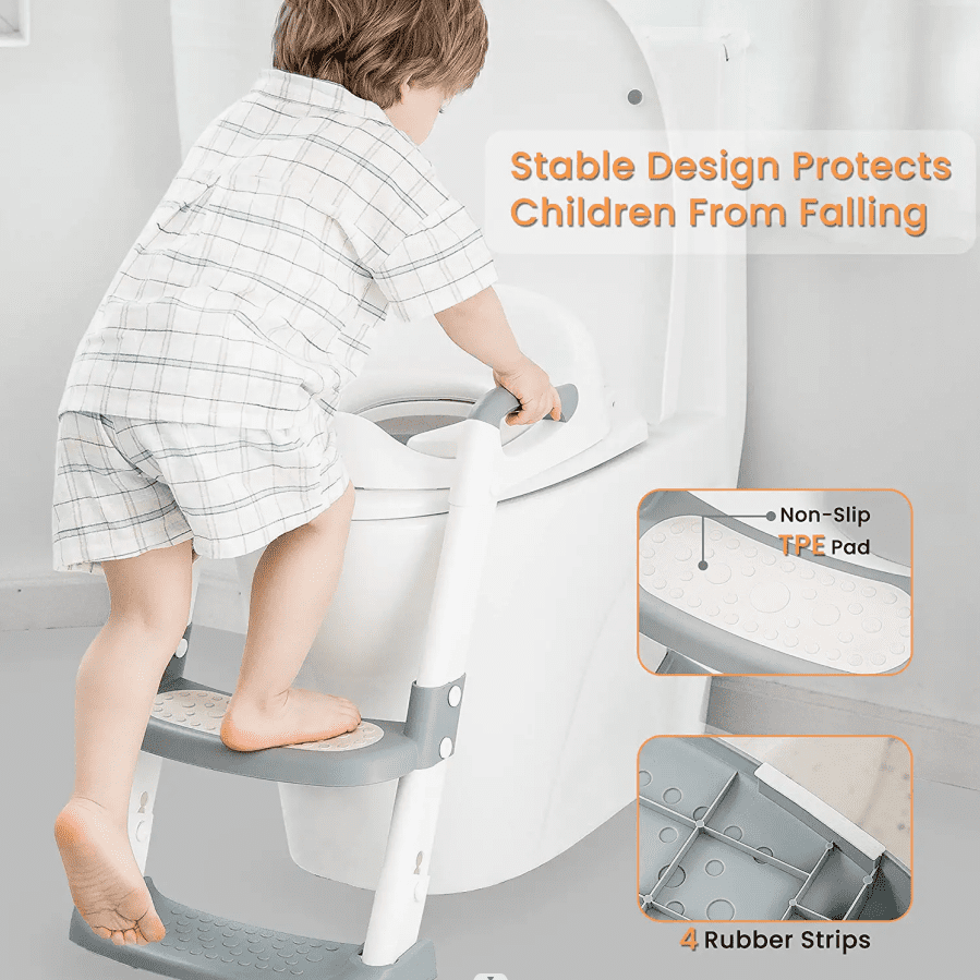 KORIMEFA Baby Potty Training Seat, Potty Toilet Seat, Foldable Toddler Toilet Potty Chair, Toilet Trainer Seat with Anti-Slip Pads Ladder for Boys Girls Kids, Grey