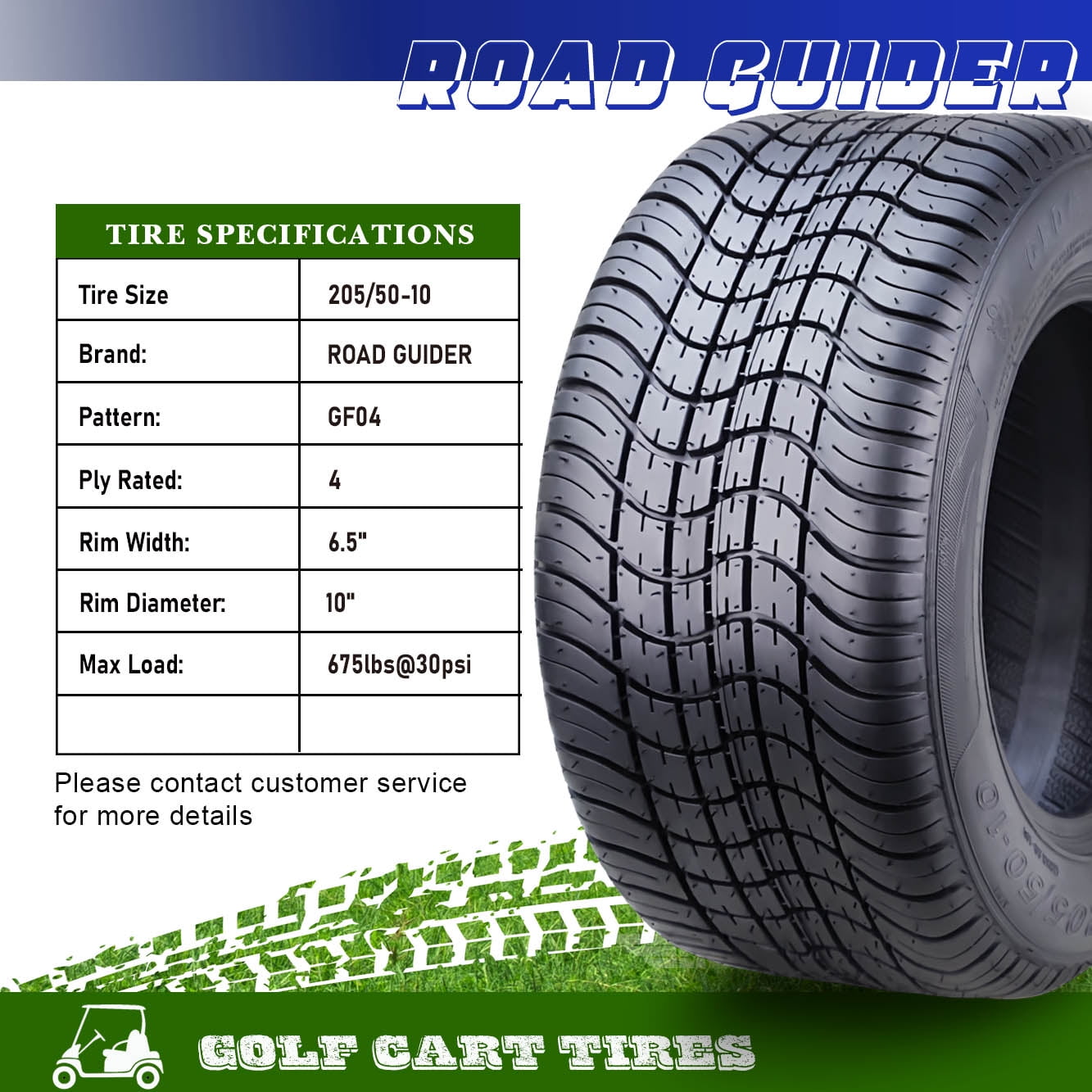ROADGUIDER 205/50-10 Golf Cart ATV Tires 4 Ply 205/50x10 14002