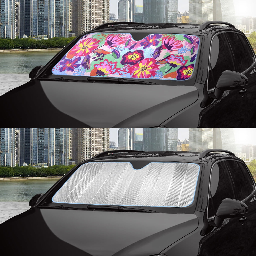 Auto Drive Windshield Floral Folding Sun Shade for Model of Sedan SUV Liftback Hatchback1 Pack, 63"x 28.5"