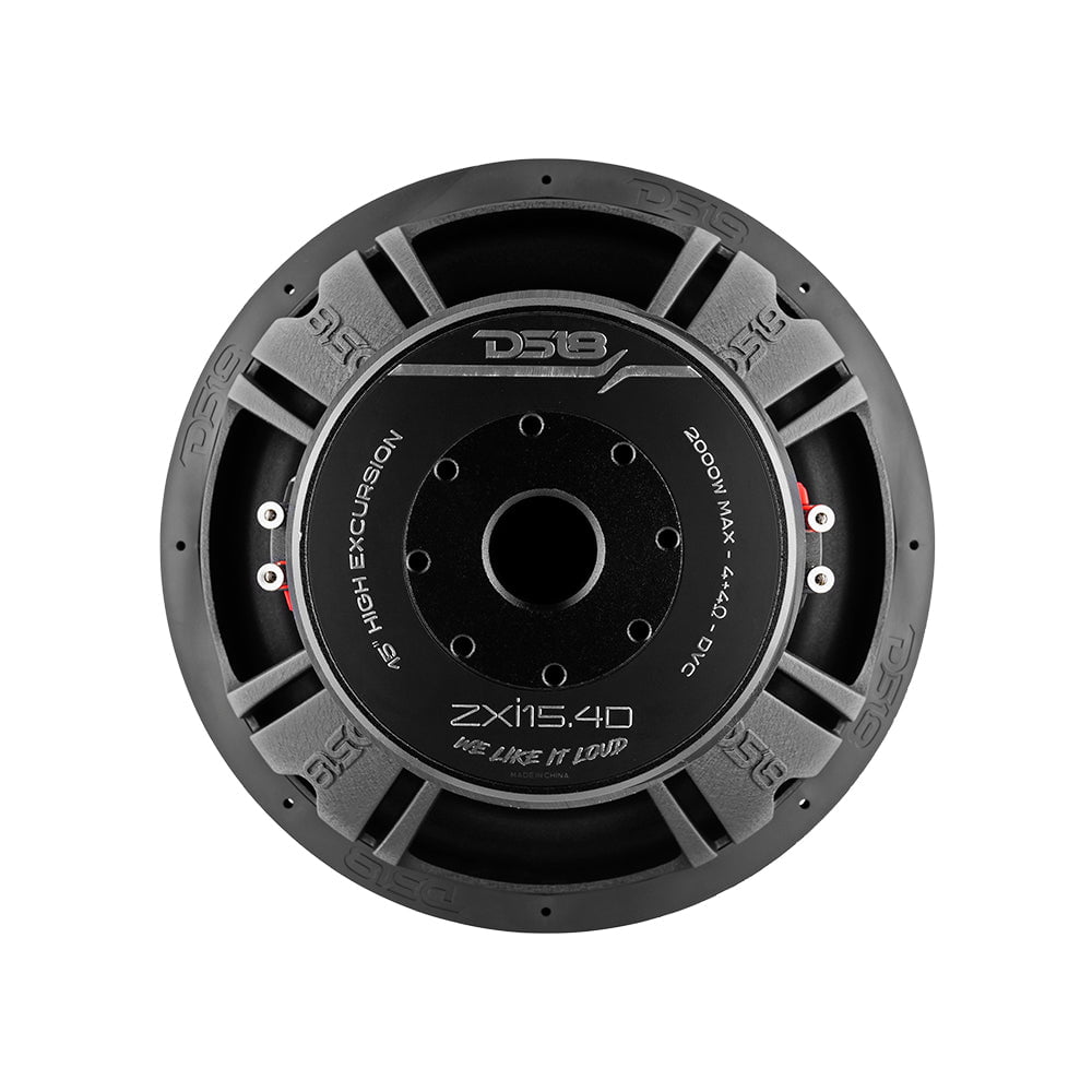 DS18 High Excursion 15" Car Subwoofer 2000W DVC 4 Ohm Quad Magnets ZXI15.4D
