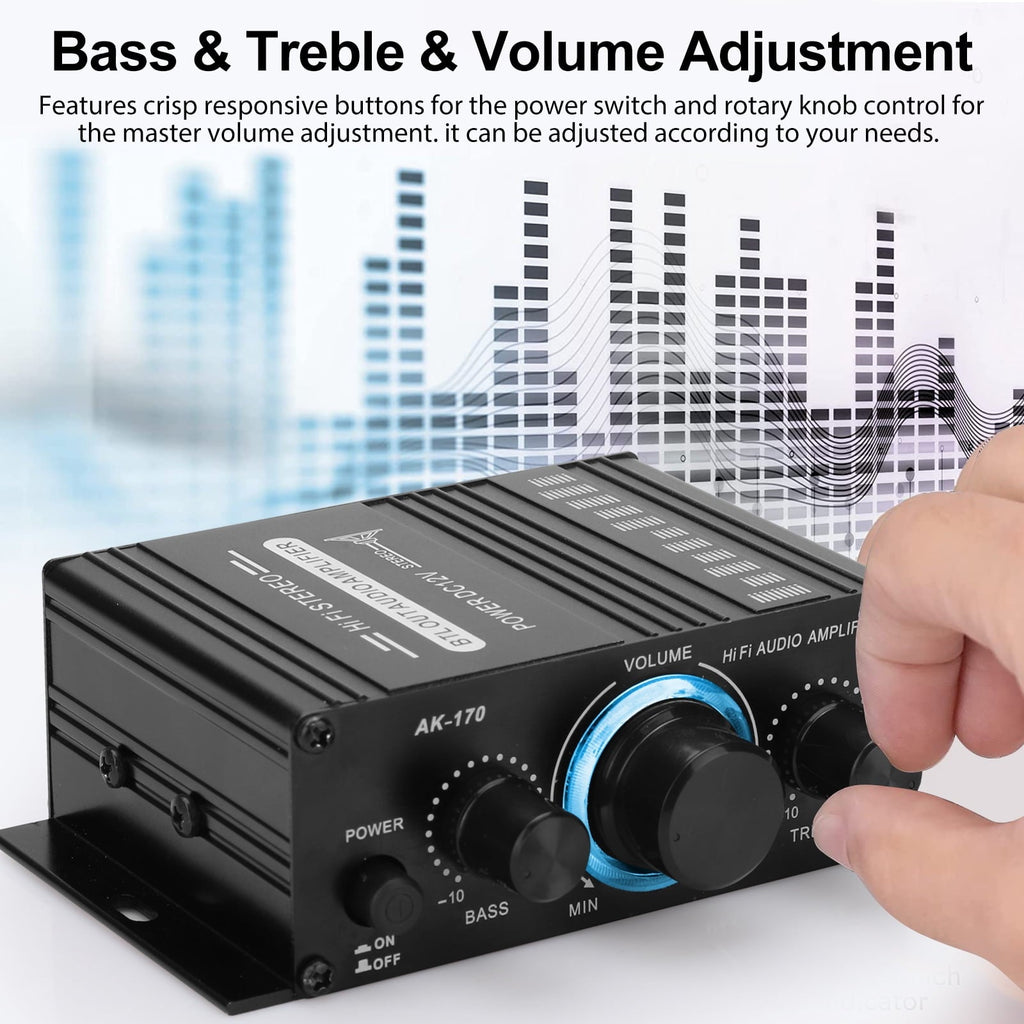 Lingsida Audio Power Amplifier, 20W+20W Mini HiFi Stereo Audio Amplifier, 2CH Subwoofer Amp Stereo Bass Audio Player for Auto Car Mp3 Mp4 PC Speaker, Black