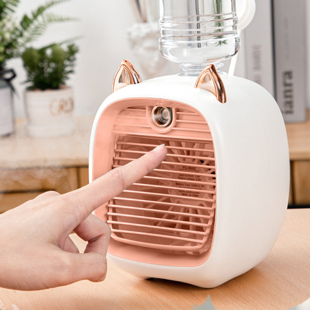 SDJMa Cute Cat Style Portable Air Conditioner, 250ml Evaporative Air Cooler Fan with 3 Speeds & Spray Function, USB Rechargeable Personal Mini Desk Fan for Room Office Camping