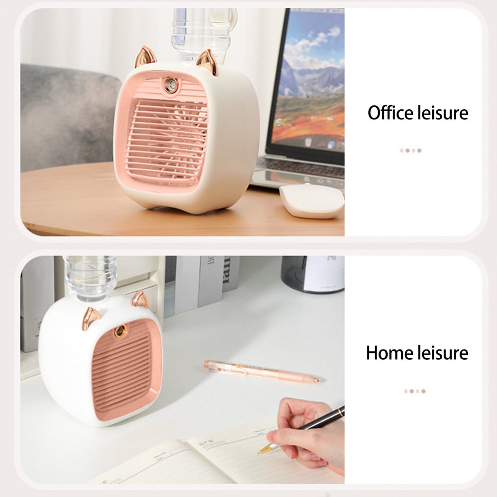 SDJMa Cute Cat Style Portable Air Conditioner, 250ml Evaporative Air Cooler Fan with 3 Speeds & Spray Function, USB Rechargeable Personal Mini Desk Fan for Room Office Camping