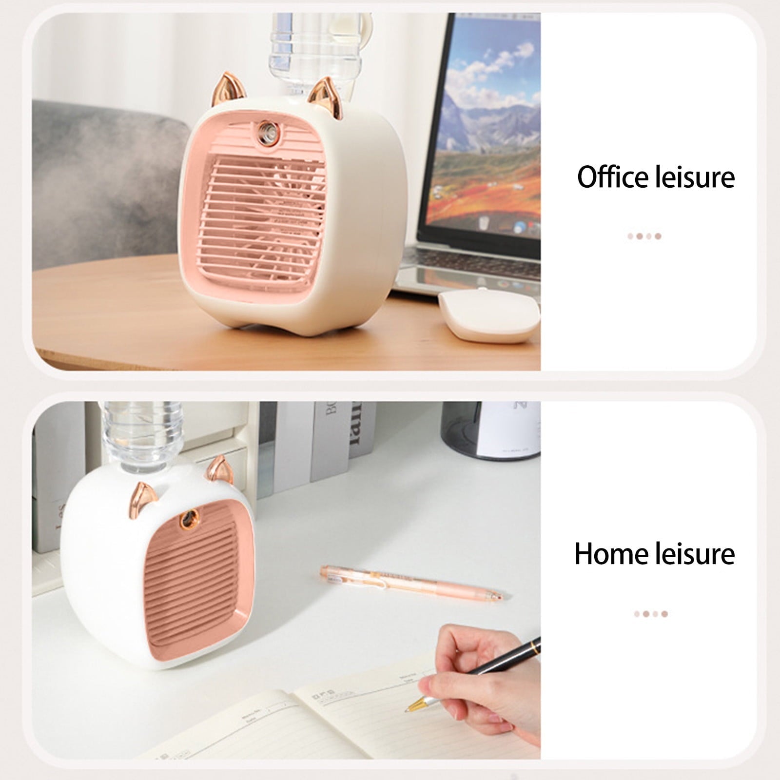 SDJMa Cute Cat Style Portable Air Conditioner, 250ml Evaporative Air Cooler Fan with 3 Speeds & Spray Function, USB Rechargeable Personal Mini Desk Fan for Room Office Camping