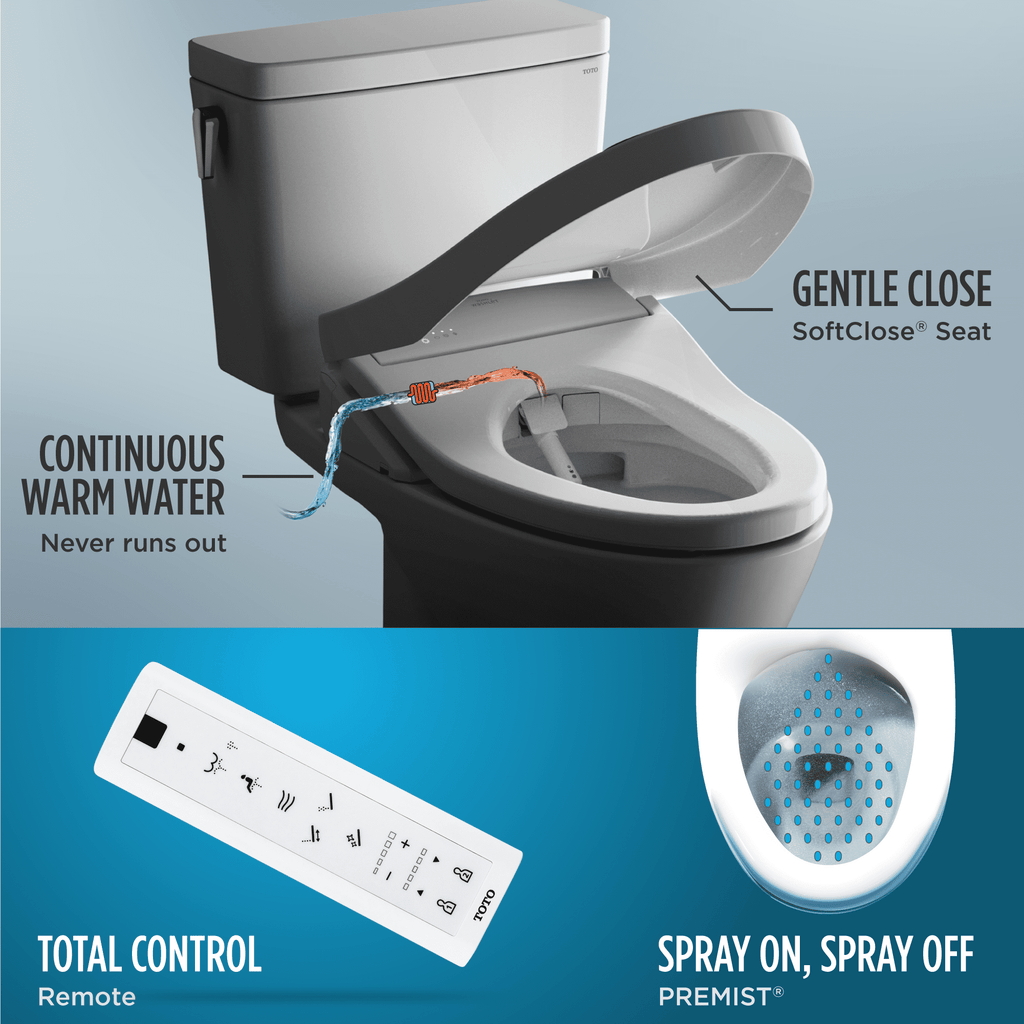 TOTO® WASHLET® K300 Electronic Bidet Toilet Seat with Instantaneous Water Heating, PREMIST and EWATER+ Wand Cleaning, Elongated, Cotton White - SW3036R#01