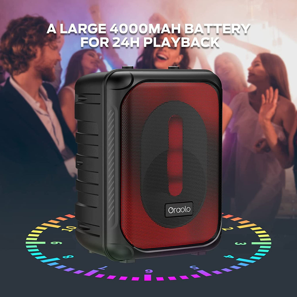 Bluetooth Speaker Wireless with Lights, Oraolo Roller Loud Bluetooth Speaker 40W Portable Speaker, Wireless Outdoor Speakers TWS Pairing for Outdoor 24H Playtime, Built-in Mic, Support TF Card USB AUX