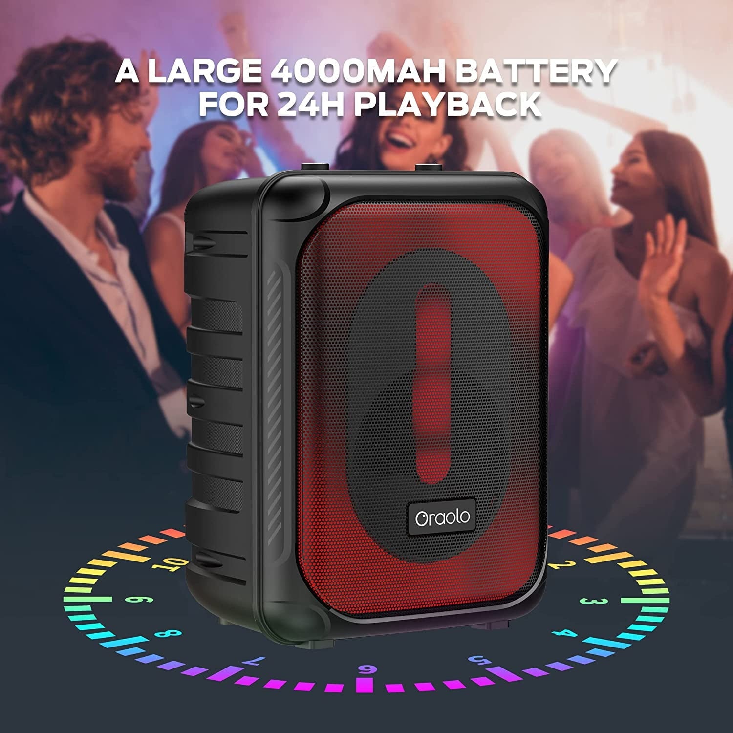 Bluetooth Speaker Wireless with Lights, Oraolo Roller Loud Bluetooth Speaker 40W Portable Speaker, Wireless Outdoor Speakers TWS Pairing for Outdoor 24H Playtime, Built-in Mic, Support TF Card USB AUX
