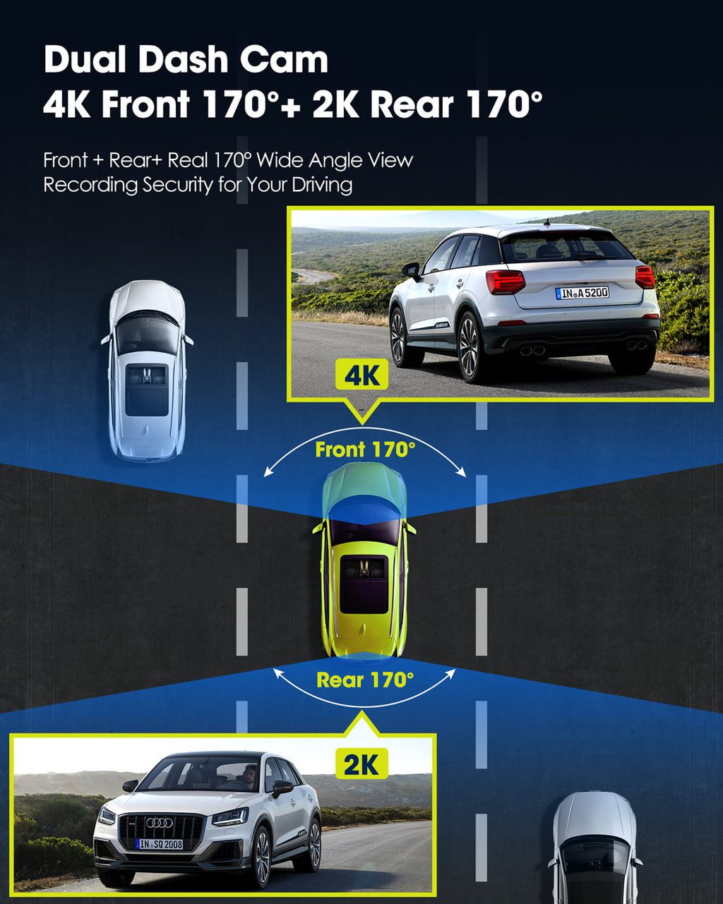 TOGUARD Dash Cam 4K with 5Ghz Wifi GPS, 4K+2K Dash Cam Front and Rear 3.16” Touch Screen Dual Sony Night Vision Car Camera, Voice Commands, WDR, Type C, with 64GB Memory Card