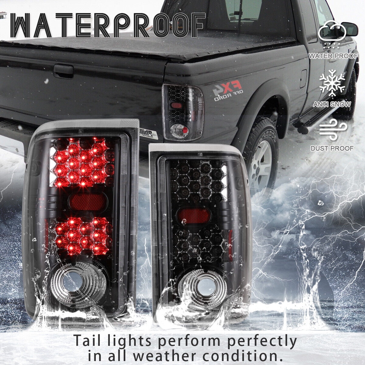 Winjet Pair Tail Lights Assembly for 2001 2002 2003 2004 2005 Ford Ranger Taillights, Rear Lamp Replacement w/Led Turn Signal, Reverse, Running and Brake Lights(Clear Lens)