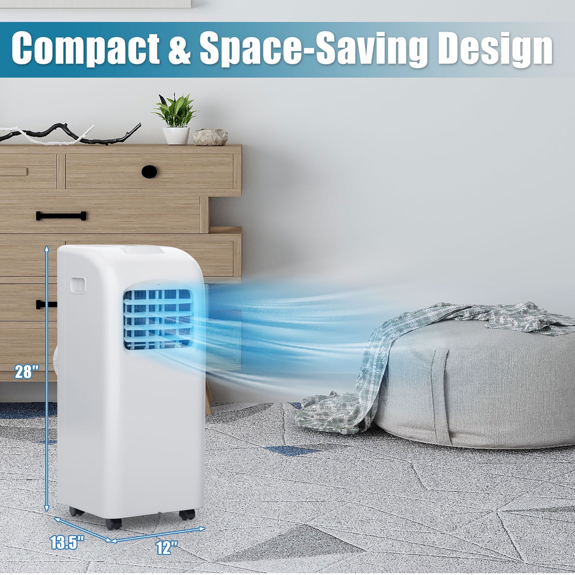 Costway 5500 BTU (8000 ASHRAE) Portable Air Conditioner & Dehumidifier Function Remote W/ Window Kit